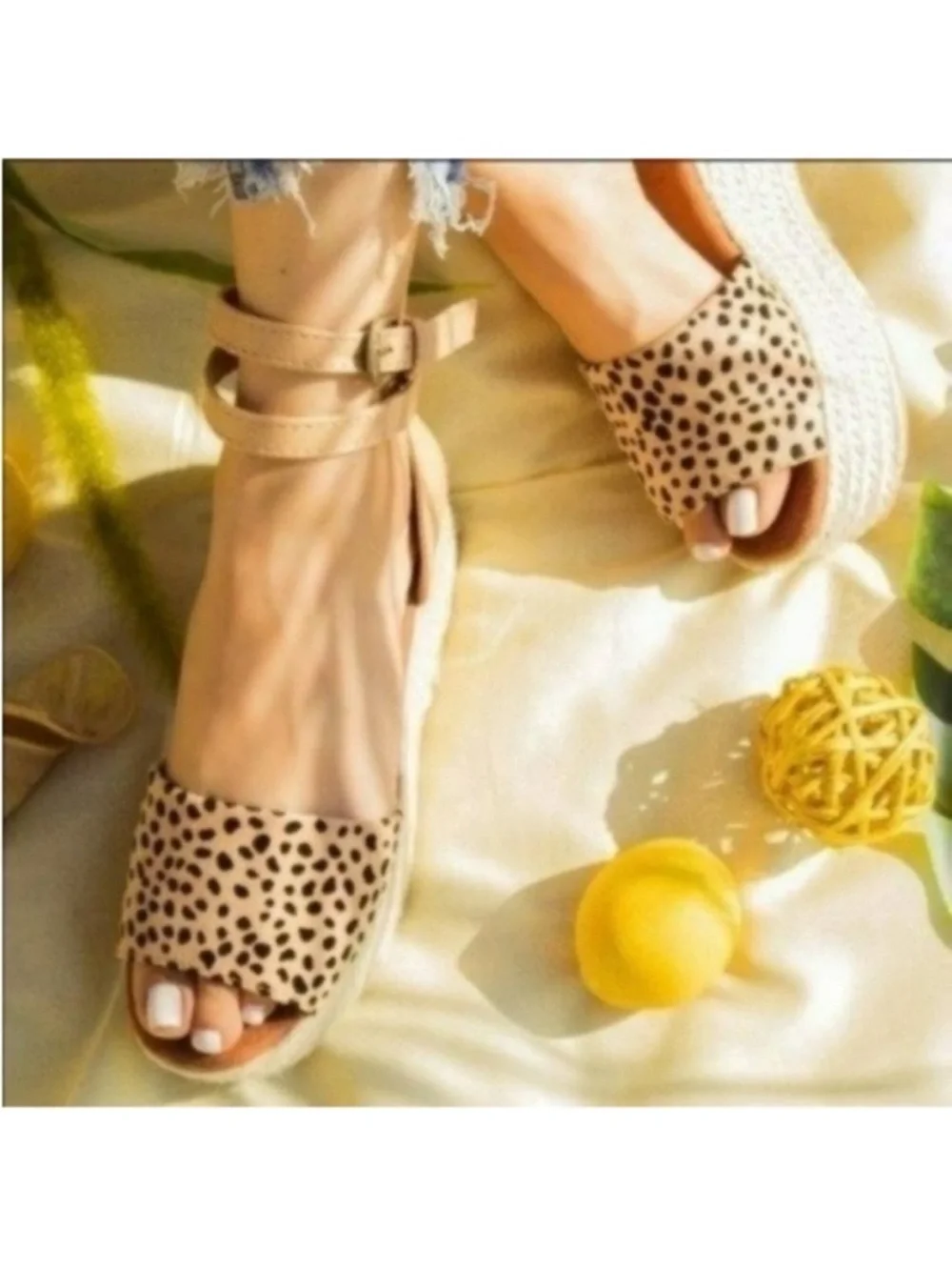 Sandals Tan leopard print espadrille platform wedge heels
